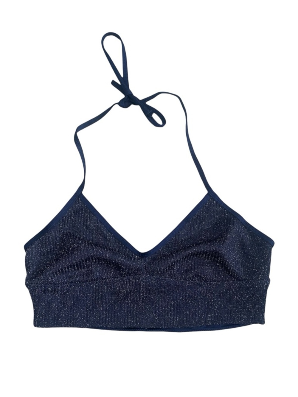 Aerie Navy Sparkly‎ Ribbed Halter Bralette Crop Top Women’s Small